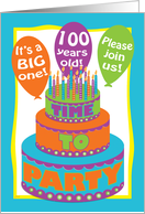 100th Birthday Party Invite Wild Colorful Cake card