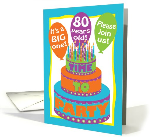 80th Birthday Party Invite Wild Colorful Cake card (450441)
