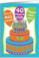 40th Birthday Party Invite Wild Colorful Cake card