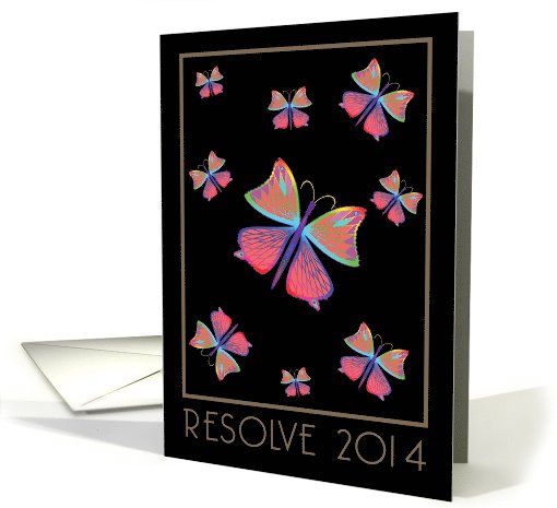 Happy New Year 2014 Resolve Peace Butterflies on Black card (533226)