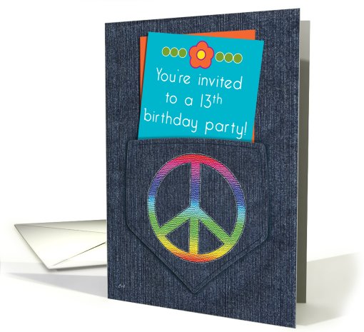 Birthday Party 13 Invitations Girls Peace Sign card (533616)