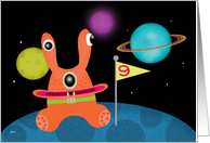 Happy Birthday 9 Kids Planets Space Aliens card