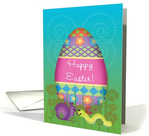 Happy Easter Across the Miles Whimsical Egg Snail and Inch Worm card