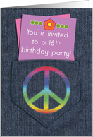 Birthday Party 16 Invitations Girls Peace Sign card