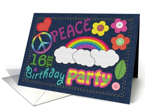 Birthday Party Invitations 16 Peace Sign Denim card (555197)