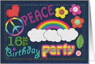Birthday Party Invitations 16 Peace Sign Denim card