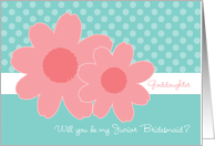 Goddaughter Be My Junior Bridesmaid Aqua Coral Flowers card