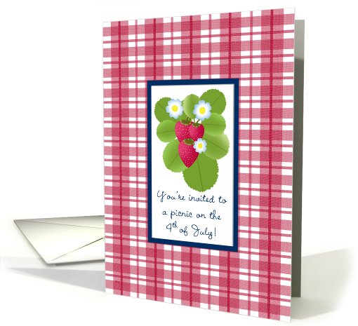 4th Fourth of July Picnic Invitations Strawberry Plaid card (588443)