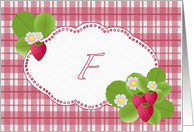 Monogram F Strawberry Plaid Note Card