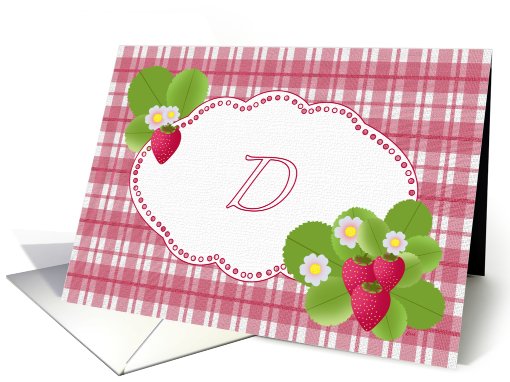 Monogram D Strawberry Plaid Note card (588484)