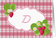 Monogram D Strawberry Plaid Note Card