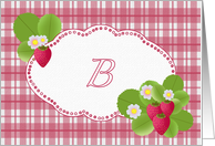 Monogram B Strawberry Plaid Note Card