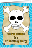 Birthday Party 9 Invitations Pirate Skull Crossbones Blue card