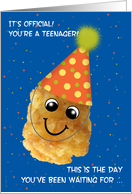 Boy 13 Happy Birthday Bad Joke with Funny Tater Tot in Party Hat card