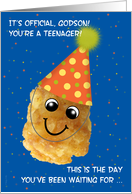 Godson 13 Happy Birthday Funny Tater Tot with Confetti and Party Hat card
