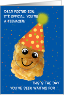 Foster Son 13 Happy Birthday Funny Tater Tot in Party Hat card