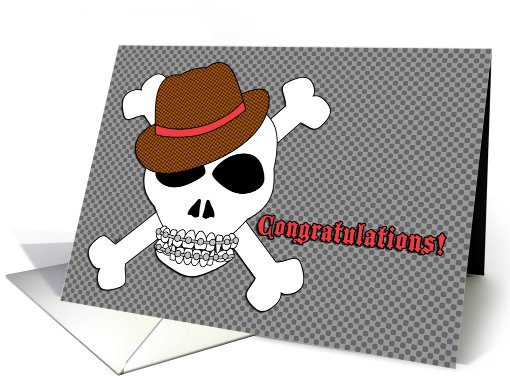 Getting Braces Congratulations Skull Crossbones Fedora card (619297)