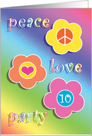 Birthday Party 10 Invitations Peace Love Flowers card