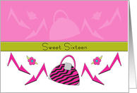Birthday Party 16 Invitations Fashion Pink Girls Shoes Purses card