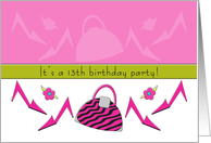 Birthday Party 13 Invitations Fashion Pink Girls Shoes Purses card