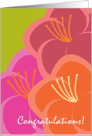Tropical Flowers Engagement Congratulations Pink card