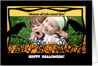 Halloween Photo Card Black Crows at Sunset Beware card