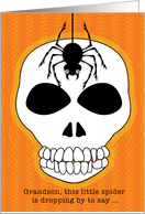 Grandson Happy Halloween Dangling Spider and Skull card