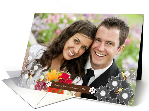 Wedding Gift Thank You Photo Card Honey Bees and Daisy Lace card