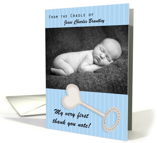 Photo Card Thank You Baby Gift from the Baby Boy Blue with Rattle card