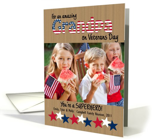 Veterans Day Grandpa Photo Cards Stars and Stripes on Wood Look card