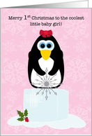 Baby’s First Christmas Girl Penguin on an Ice Cube card