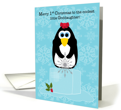 Baby's First Christmas Goddaughter Penguin on an Ice Cube card