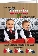 Merry Christmas Photo Card Deployed Military Uncle Wood Look Stars card
