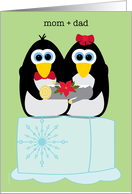 Mom & Dad Wishing You a Cool Yule Whimsical Penguins card