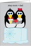 Step Mom and Dad Wishing You a Cool Yule Whimsical Penguins card