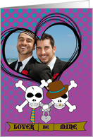 Valentine Photo Card Gay Men Lover Be Mine Skull and Crossbones Purple card