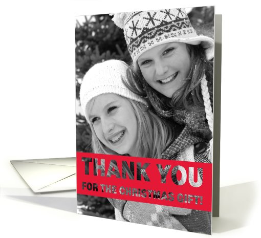 Thank You Christmas Gift Photo Card Simple Red Text Design card