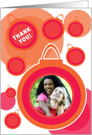 Thank You Christmas Gift Photo Card Modern Orange Baubles and Dots card