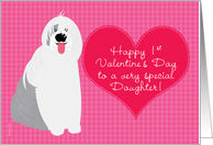Daughter Baby’s First Valentine’s Day with Cute Dog on Pink card
