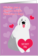 Secret Pal Valentine’s Day Cute Dog Old English Sheepdog Red Hearts card