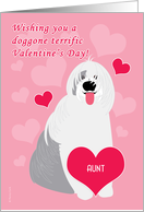 Aunt Valentine’s Day Cute Dog Old English Sheepdog Red Hearts card