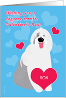 Son Valentine’s Day Cute Dog Old English Sheepdog Red Hearts card