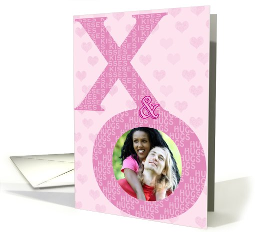 Valentine's Day Kisses and Hugs XO Photo Card on Pink... (892599)
