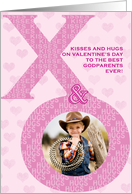 Godparents Valentine’s Day Kisses Hugs XO Photo Card Pink Hearts card