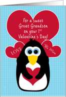 Great Grandson, Baby’s First Valentine’s Day with Penguin card