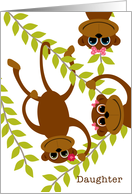 Daughter Valentine’s Day Monkey on Swinging Vine Valentine card