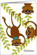 Godson Valentine’s Day Monkey on Swinging Vine Valentine card