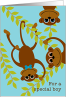 Boys Valentine’s Day Monkey on Swinging Vine Valentine card