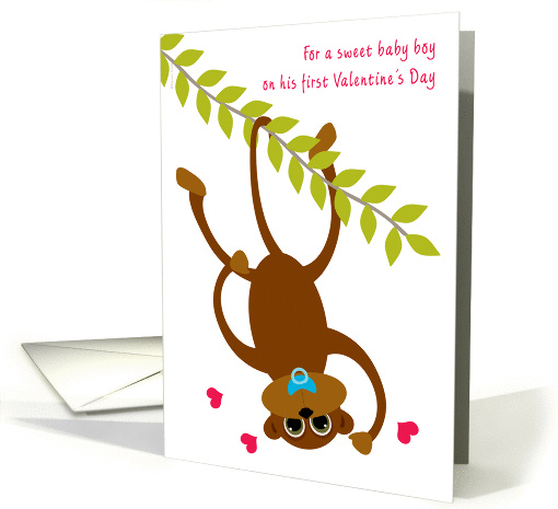 Baby Boy Baby's First Valentine's Day Monkey Swinging card (896075)