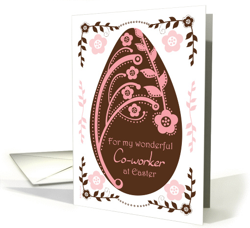 Happy Easter Co-worker Folk Art Chocolate and Pink Floral Egg card